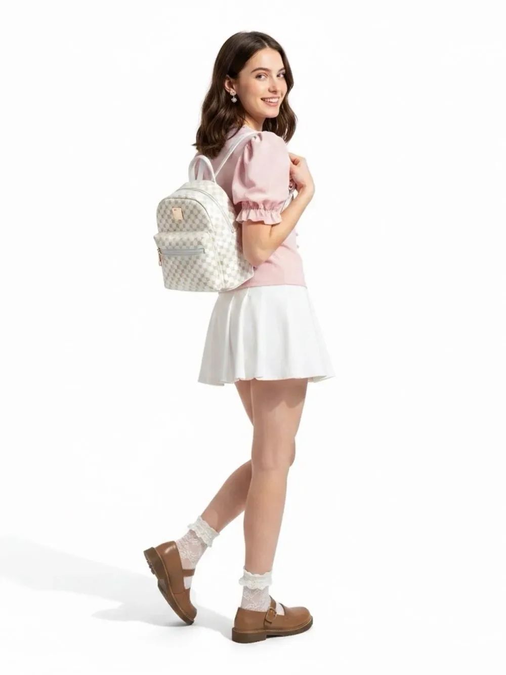 White Monogram Mini Backpack Gold Plate OS NWT Crossbody Bag
